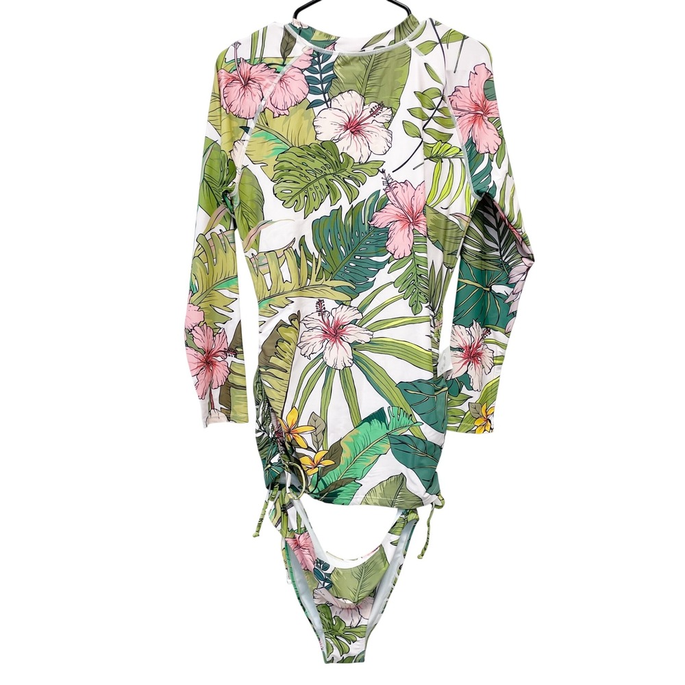 Berry Jane Women's Vintage Tropical Floral UPF 50 Rash Guard Swim Set Size XXL